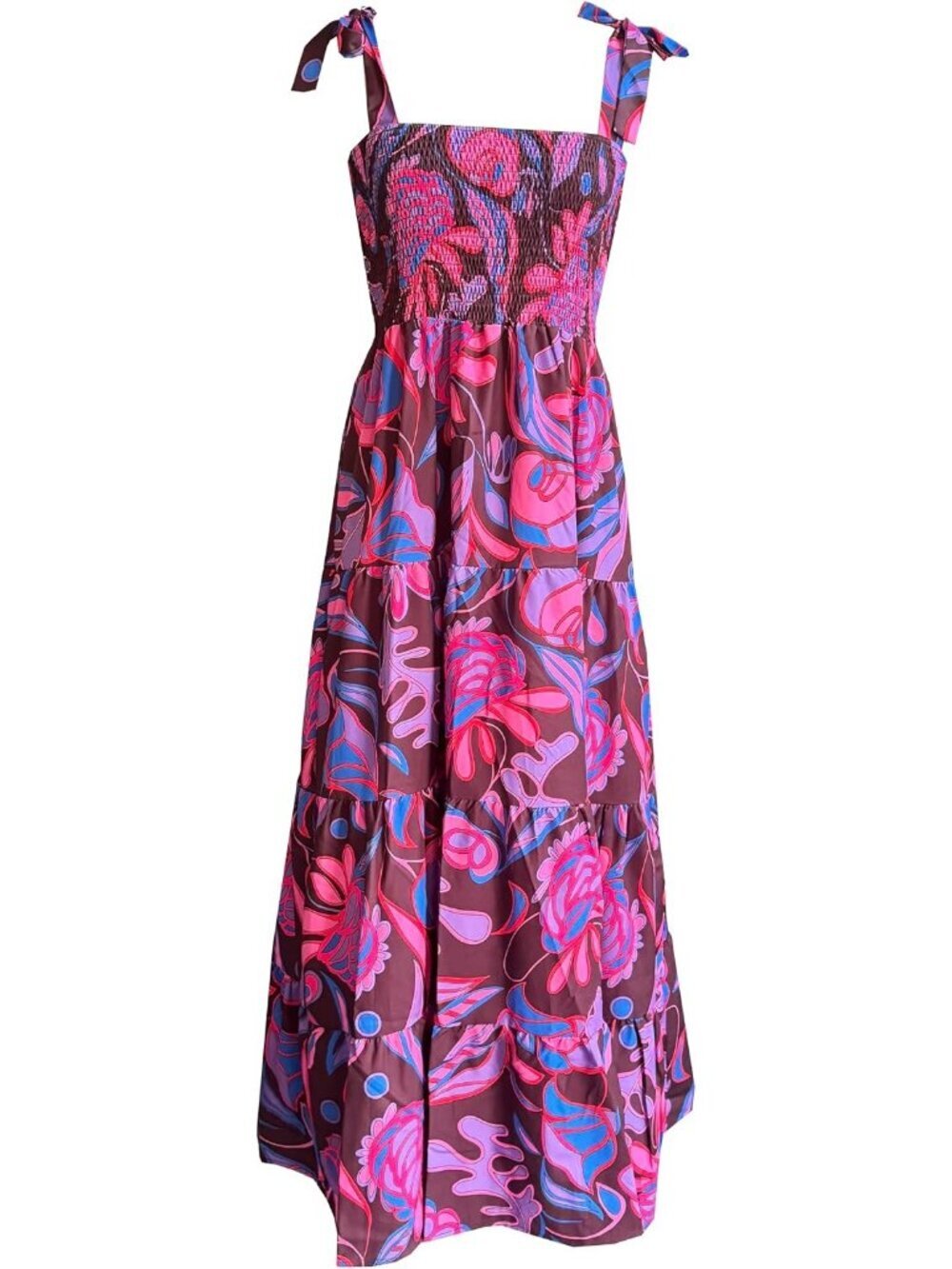Women's Purple 1 Sleeveless Square Neck Ruffle Flowy Imported Maxi Dress - Picture 3 of 4